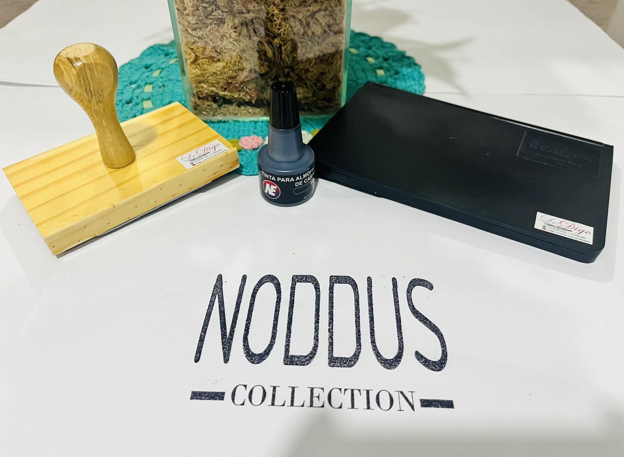 Kit carimbo manual com logo marca 12x 8cm